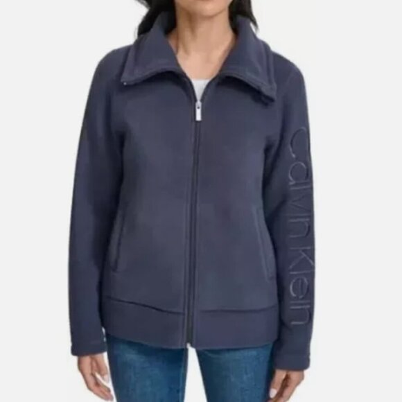 NEW Calvin Klein Jeans Womens S Full-Zip Fleece Sweatshirt Navy Blue Polyester - Picture 1 of 10